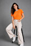 Women's Orange Cotton Pack Curled Sleeve Detail Crew Neck T-Shirt - 6
