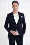 Slim Fit Double Slit Seersucker Fabric Flexible Navy Blue Sports Suit Tk 940 - 4