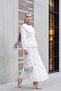 Baby Collar, Elastic Waist, Lace-Up, Embroidered, Lined, Linen Look Suit - White - 5