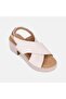 Women's Cream Cross-Strapped Thick Heeled Leather Sandals - 7