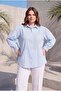 Balloon Sleeve Pompom Detailed Women's Plus Size Shirt Blue