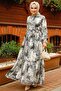 Patterned Black Hijab Dress 33562S