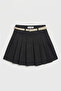 Women's Black W5 Belted Pleated Organic Cotton Fabric Mini Skirt with Shorts Inside - 3