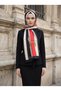 100% Pure Silk Shawl Thin Satin Voile Woven Belt Patterned Red - Black Colored 90X210 Shawl - 6