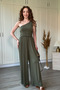 One-Shoulder Detailed Sandy Fabric Draped Khaki Jumpsuit