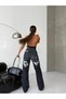 Wide Leg Jean - Wide Leg Cotton Denim Pants with Ripped Back Detail - 2