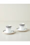 Glowy White Bone Porcelain 4 Piece Coffee Cup Set for 2 People 90 ml Black-White-Gold
