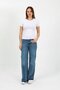 Women's White Crew Neck Side Gathered Basic T-Shirt - H6059 - 6