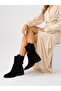 حذاء نسائي صيفي من الجلد السويدي بكعب قصير ومثقوب من ديفاين - أسود