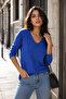 Women's V-Neck Casual Combed Cotton Blouse Blue - 2