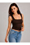Women's Brown Ultra Premium 95% Cotton Square Neck Strap Blouse - 2