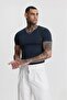Navy Blue a Quality Cotton Slimfit Narrow Combed Cotton Lycra Body T-Shirt - 4