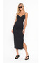 Black V-Neck Adjustable Strap Polyamide Dress - Slim Fit