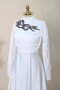 Evening Dress with Stone Collar and Draped Front -White - 3