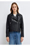 Biker Collar Black Faux Leather Jacket Slim Fit / Narrow Cut 1110221-900 - 4
