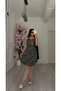Daisy Patterned Short Viscose Dress-Midi Length Patterned Lace-Up Elegant - 2