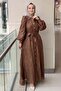 Front Buttoned Belted Burnout Evening Dress
