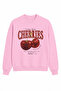 Unisex Oversize Sweatshirt Cherries Printed Pink – Crew Neck, 3 Thread Ribs - 4