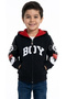 Boy's Black Cardigan with Printed Hood, Ears and Sleeves