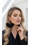Gold Color Hoop Dangle Earrings – Black Satin Fabric Beaded Design - 7