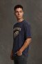 Navy Blue Washed Retro Men's Easy Money Printed T-Shirt - 6