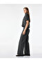 Metallic Thread Detailed Shimmering Long Wide-Leg Striped Fabric Trousers - 2