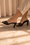 Black Tulle Striped Block Heeled Slippers - 3