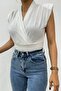 Double Breasted Model Sandy Blouse with Zero Sleeves - White