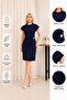 Navy Blue Draped Women's Dress with Gold Accessory Detail