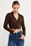 Polo Neck Zippered Crop Bodysuit - 3