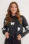 Ribbon Embroidered Crew Neck Oversize Knit Sweater - 3