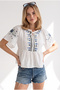 Women's White Embroidery Detailed Cotton Flam Blouse with Tie Detail Blz-19003378 - 4