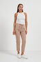 Women's Basic Tight Brown Carrot Pants with Elastic Waist