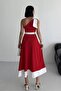 Women's Midi Bow Detailed Belted Evening Dress - 5