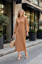 (Karamel)Flat-Cut Thick Terry Fabric Standing Collar Zippered Knitted Dress (Length 130 Cm.) - 5