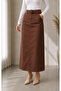 Pocket Detailed Belted Buckle Gabardine Skirt Brown - 3