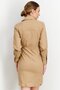 Women Long Sleeve Rouched Shirt Dress, Beige - 2
