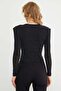 Shoulder Shoulder Pad Layered Glitter Double-Breasted Neckline Blouse - 8