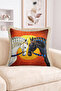 Egyptian Inspired White and Black Horse Figured Orange Yellow Patterned Fringed-Tasseled Throw Pillow Cover Retro - 2