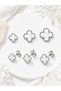 316L Steel Silver White Color 3 Sizes Clover Earrings Set