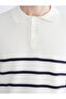 Nevavm Farkıyla Southblue Ecru Knitwear Striped Polo Collar Men's Sweater - 3