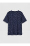 Texx Store Quality Lcw Grace Navy Blue Combed Cotton Polka Dot Standard & Regular Short Sleeve Women's T-Shirt - 6