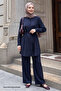 Belted Navy Blue Double Suit