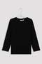 Black Unisex Long Sleeve Crew Neck Blouse - 6