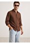 Sofia Linen Textured Long Sleeve Brown Half Oversize Men's Shirt - 4