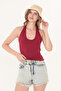 Ultra Soft Burgundy 95% Natural Viscose Halter Neck Double Layer Crop Top Bodysuit