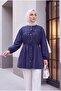 Stone Buttoned Shirt with Elasticized Sleeves and Tie Detail - Navy