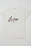 Girl's T-Shirt Love Themed Text Printed Silvery 9-14 Years Old, Ecru - 4