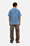 Men's Embroidery Detailed Washable Oversize T-Shirt Blue - 5