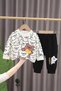 Nisex Baby Kids Top and Bottom Set 2-Piece 100% Cotton Combed Cotton Bear Printed Bow Tie Set - White